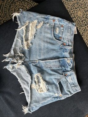 Levi's Light Blue Distressed Denim Jean Shorts